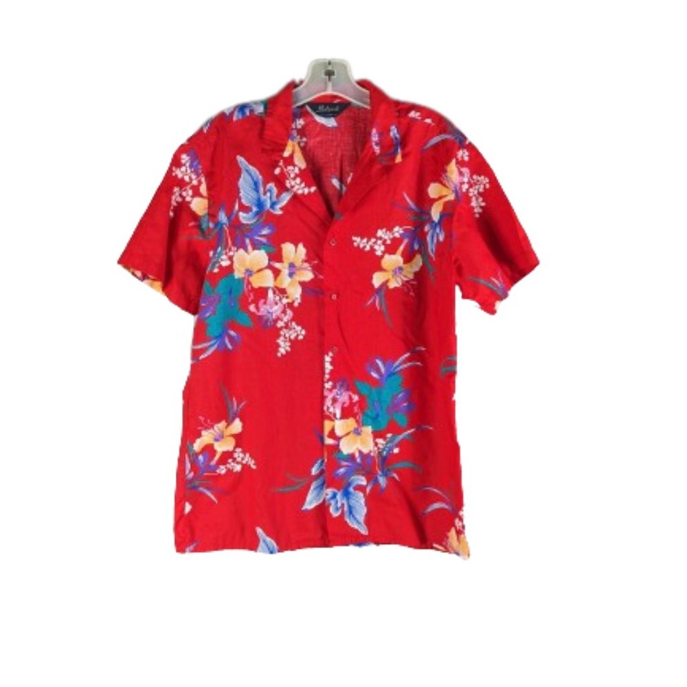 Hutspah Hawaiian Floral print button down Red Shirt Mens Sz. L Made in USA